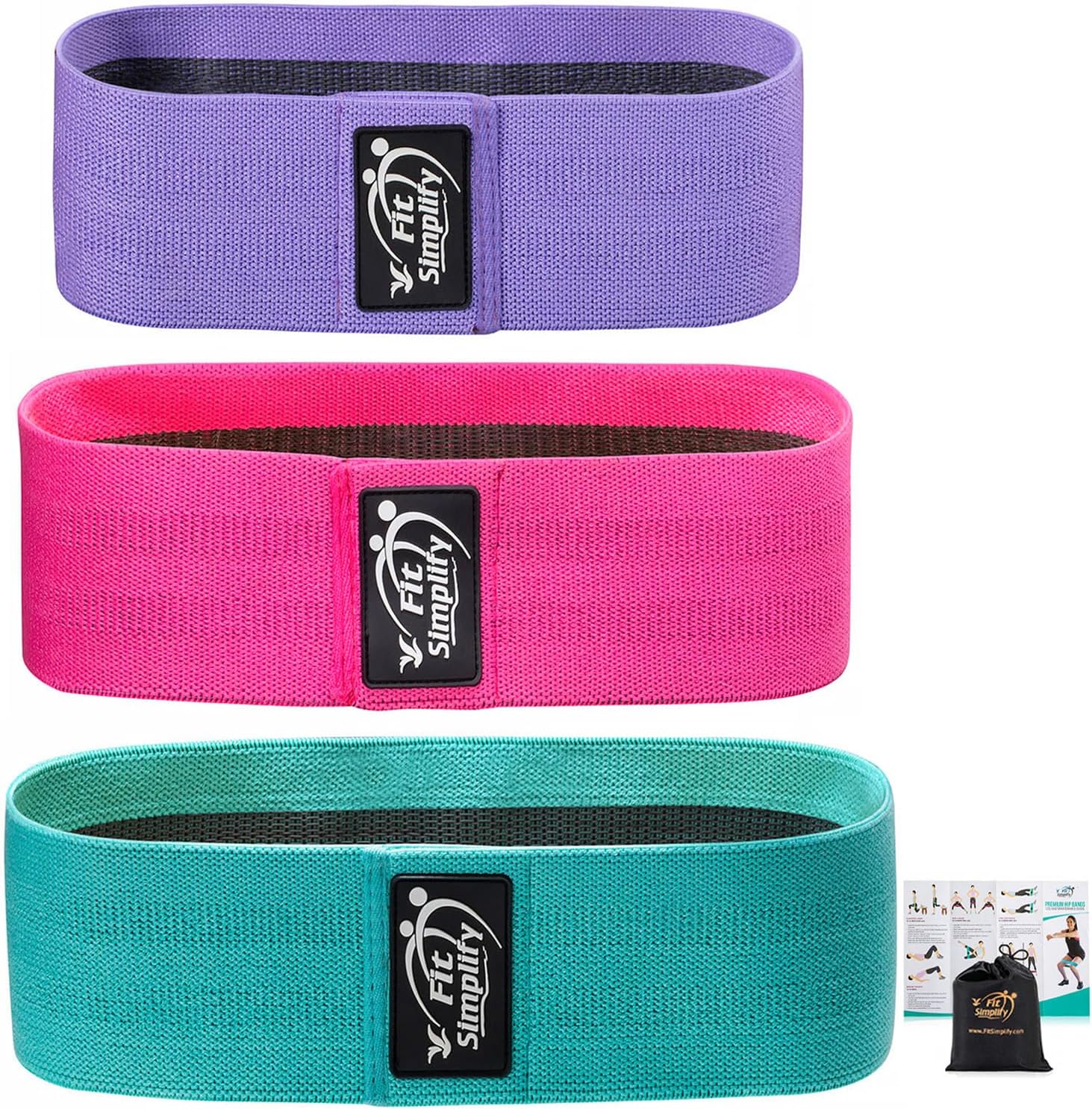 Non-Slip Fabric Resistance Hip Bands Set of 3 – Glute and Leg Workout Bands for Fitness Training