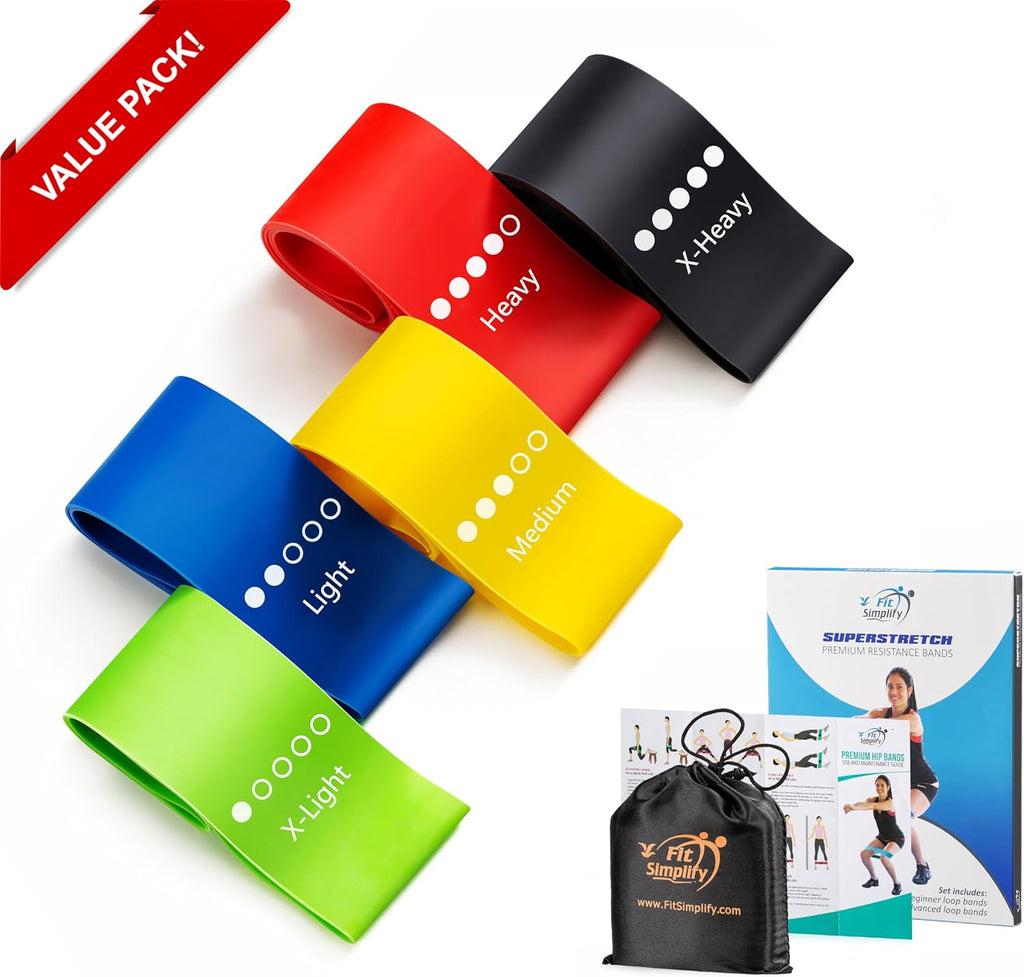 Resistance Loop Exercise Bands Set of 5 with Carry Bag and Instruction Guide – Home Workout Fitness Bands